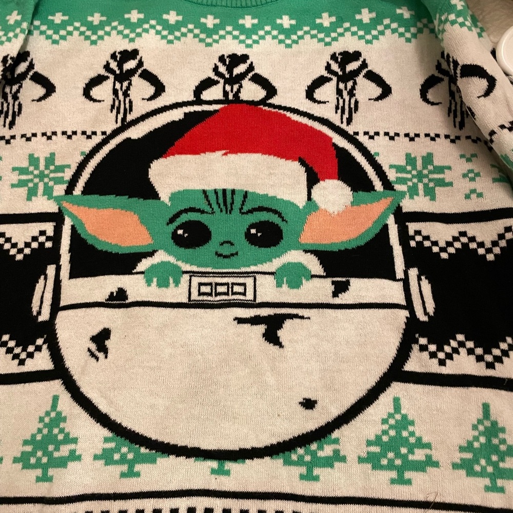 Star Wars Green and White Sweater Mandalorian Christmas sweater